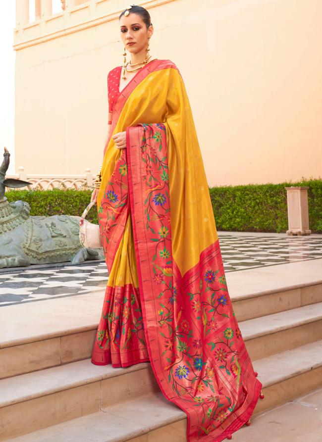 Pv Silk Yellow Festival Wear Printed Saree